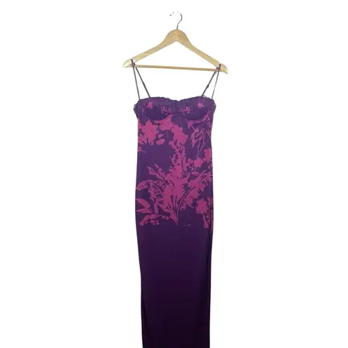 NWOT Finesse Nessa Floral Print Mesh Maxi Dress in Purple/Pink Size M Purple Size M