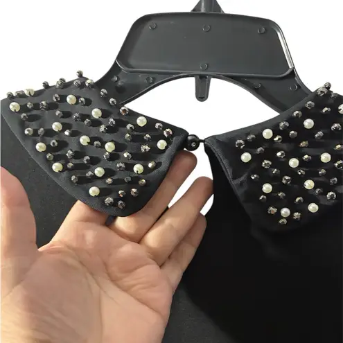 Vivienne Tam Black Dress W/Pearl and Bead Embellishments Mary Jane Collar M