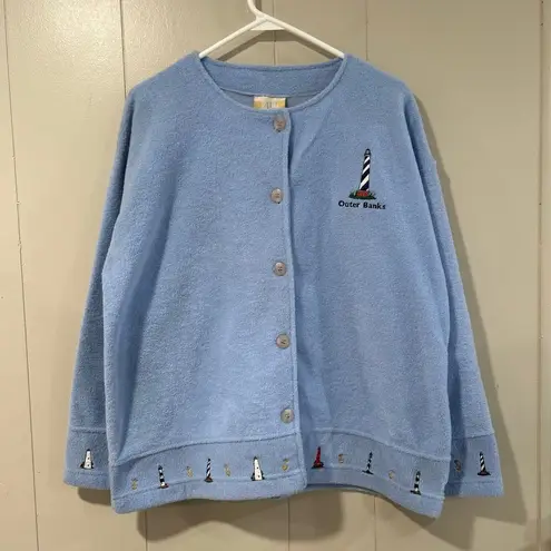 NWT AU Outer Banks Lighthouse Embroidered Fleece Cardigan • Women’s L • Blue But Size L - Image 1