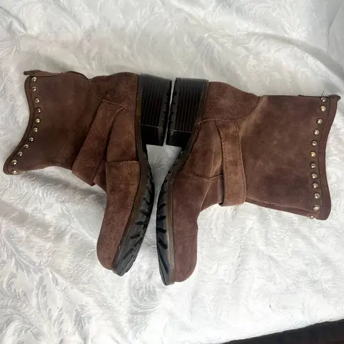 INC ‎ Brown Suede Gold Studded Boots with Buckle Size 9M