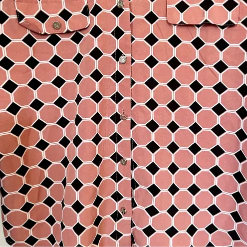 Adrienne Vittadini Pink and Black Geometric Button Down Shirt - Size: Large