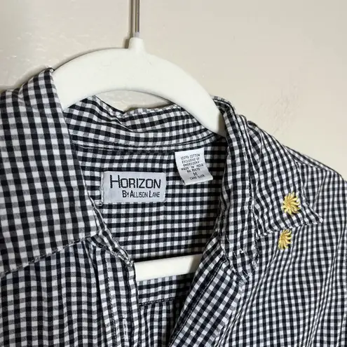 Women's Vintage Button Up Gingham Plaid Sun Flower Embroidery Boho Preppy Retro White Size M - Image 5