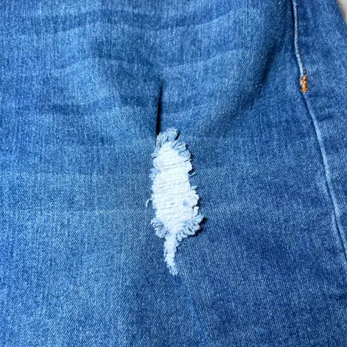 NY Trends 4 Denim Mini Skirt Womens Large Blue Distressed Frayed Hem Y2K Edgy