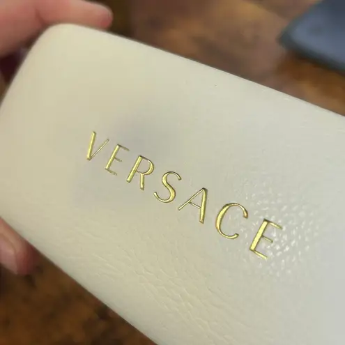 Versace  Glasses Case Leather White Cream Gold Embossed Hard Clamshell - Image 5