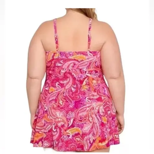 SWIM SOLUTIONS‎ Tummy Control Bow Front Swim Dress Swimsuit Pink Size 8