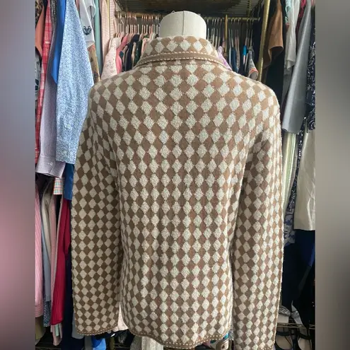 Pendleton Brown and White Blazer Sweater with Diamond Pattern