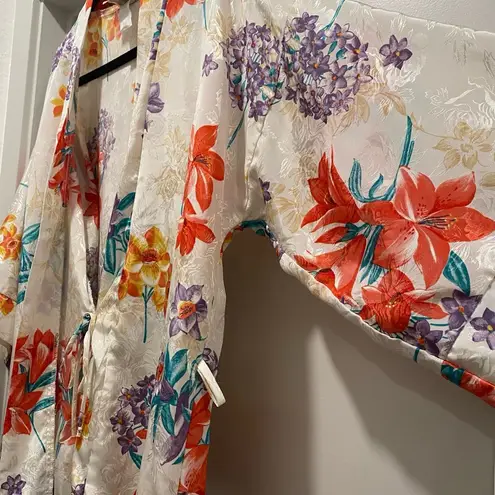 VTG 90s 80s Expressions Ivory White Floral Bathrobe Robe & Cami Mini Slip Dress Size M