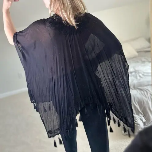 Big Buddha : Black Embroidered Tassel Poncho