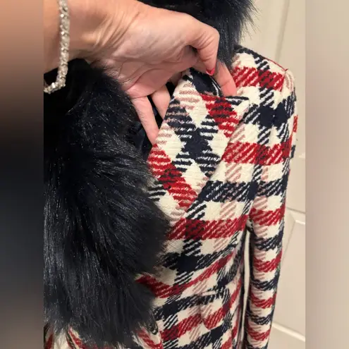 Boden Tweed Wool Blend Coat With Removable Faux Fur Collar Size 8P