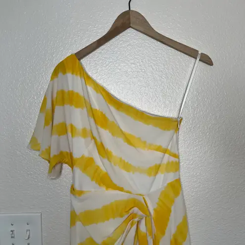 Ralph Lauren Lauren  yellow & white one shoulder faux wrap sundress size 4 p