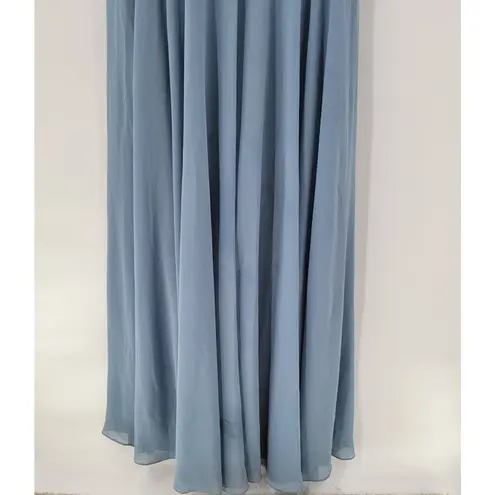 Jenny Yoo Womens Hollis Dress 8 Blue Chambray Luxe Chiffon Bridesmaid Wedding Blue