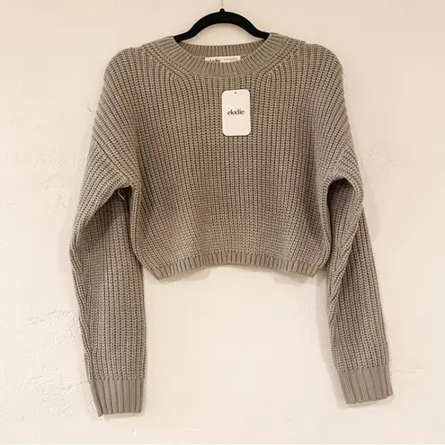 Elodie Crew Neck Knit Pullover Crop Sweater in Gray XS NWT