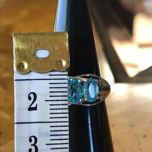 Natural Blue Apatite Blue Sapphire Sterling Silver Ring Size 6