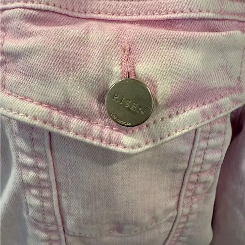 Risen Soft Acid Pink Distressed Oversized Denim Jean Jacket Size Medium