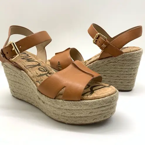 Sam Edelman  Maura Leather Espadrille Platform Brown Wedge Sandal Size 10 M