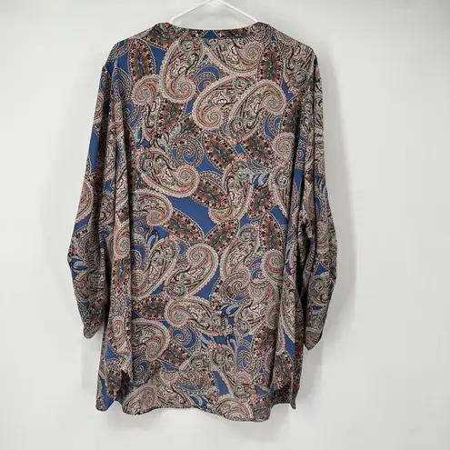 Fred David Paisley Lace Up Top Tab Sleeves Plus 4X Hippie Boho Western Festival