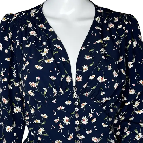 Heartloom Blouse Womens Small Navy Blue Ditzy Floral Flowers Boho Cottagecore