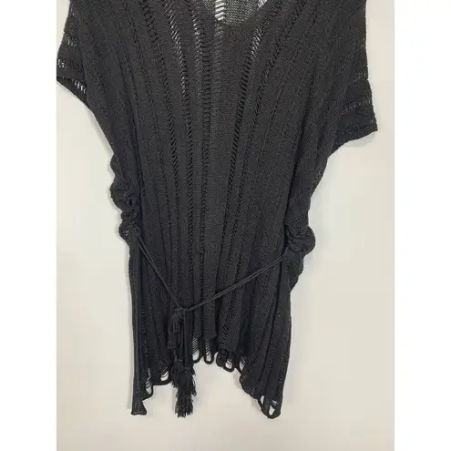 Women's Mesh Front Tie Beach Swimwear Swim Cover Up Mini Dress Black One Size Size undefined