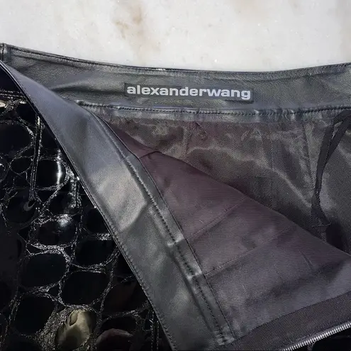 Alexander Wang Asymmetric Croc-Effect Patent-Leather Mini Skirt In Black