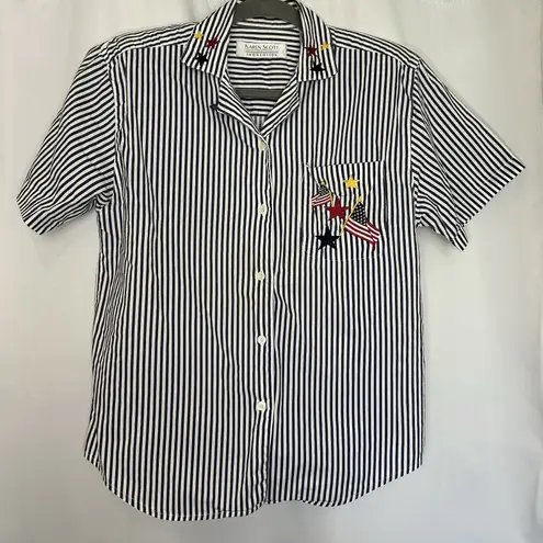 Karen Scott Vintage Women's Small Patriotic Flag Embroidered Short Sleeve