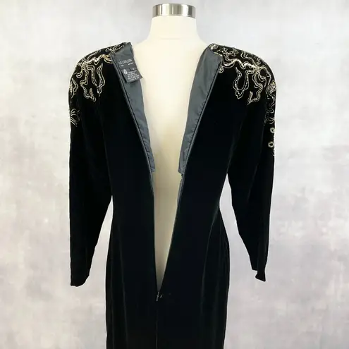 VTG 80s Le Crillon Womens Velvet Dress Size 8 Sequin Art Deco Glam Party Evening Black