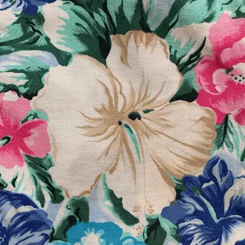 Women’s Vintage Royal Creations Tank Cropped Blue Pink Tropical Flower Scoopneck Size XL