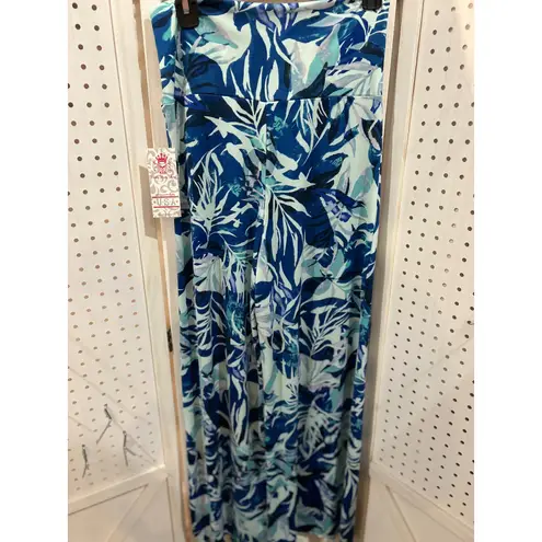 Pretty Young Thing Maxi Pants Blue Tropical Leaf Print Elastic Waist L Size L