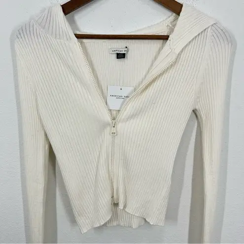 American Eagle  Size Small Cream‎ Cropped Ribbed Hooded Sweater NWT Casual Cozy