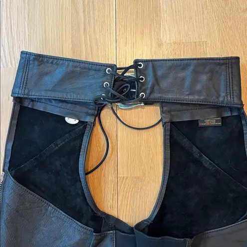 Vtg Harley Davidson Women’s Chaps Black Leather Biker Riding Gear Size Medium