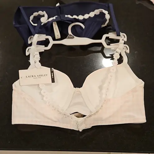 Laura Ashley ππ Comfort Push Up Bras (2 Pack) Pink Checkers & Navy Blue 34C NWT