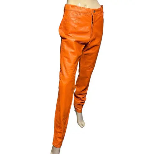 Ralph Lauren Purple Label Vintage 12 Bright Orange Leather High Rise Jeans Pants