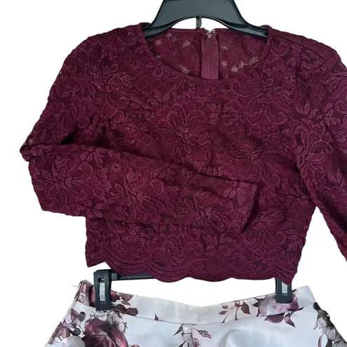 City Vibe Lace Purple Floral Formal Crop Top Mini Skirt Prom Set Size 7