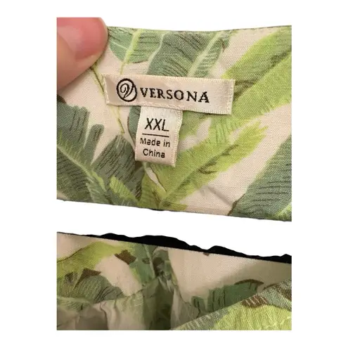 Versona Tropical Palm Leaf Faux Wrap Blouse Green Resort Vacation Top XXL
