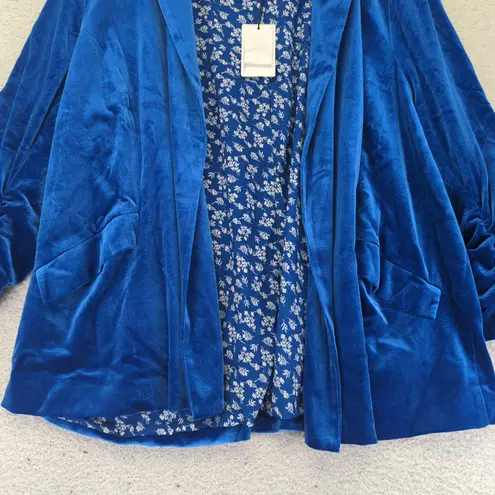 Skies Are Blue Curvy Blue Velvet Floral Lined Blazer Jacket Women's 3X