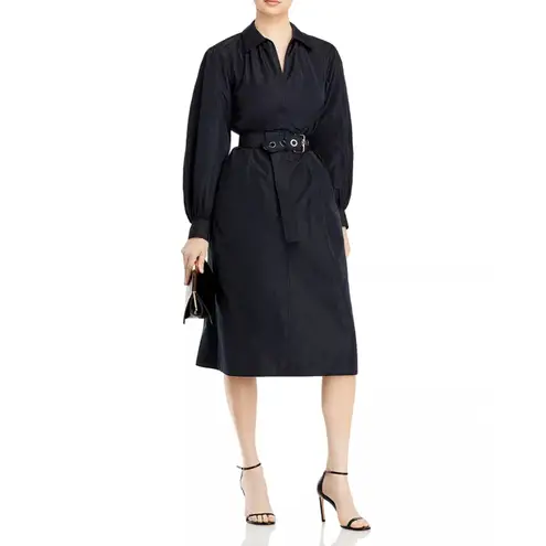 Lafayette 148 New York Porter Belted Dress Medium Long Sleeve Collared Black