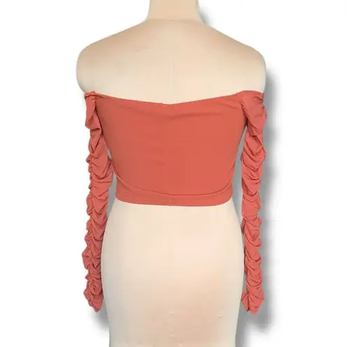 MadRag Rust Orange Ruched Long Sleeve Off The Shoulder Corset Crop Top Large Size M