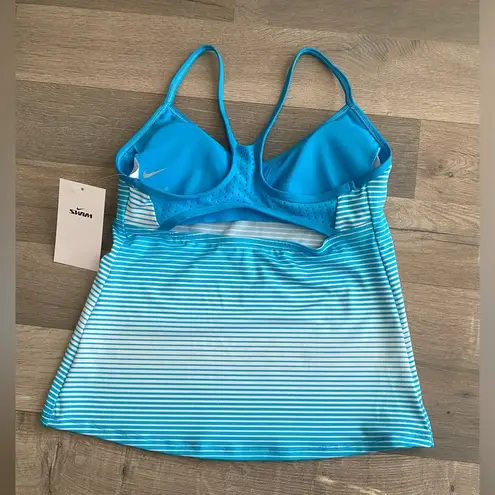 Nike Swim Stripe Tankini Top Racer Back XSmall Bright Blue White Stripes NEW