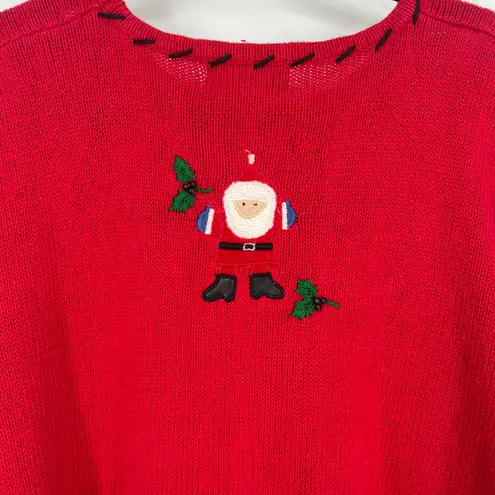 Vintage Red Christmas Sweater Embroidered Santa Toys Gifts Holiday Pullover Size 3X