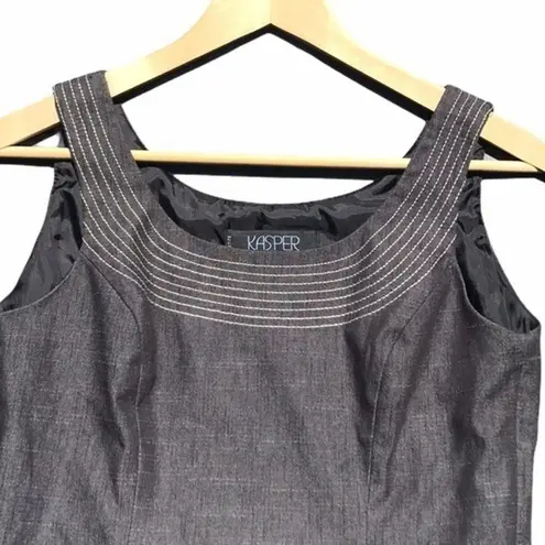 Kasper Fitted Gray Tank Top Embroidered Neckline