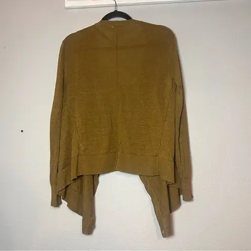 Garnet Hill Easy Linen Drape Front Cardigan Green Button Oversized Lagenlook M