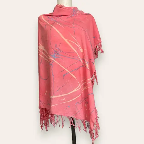 Splatter Paint Scarf Pink Fringe Eclectic Square Art to Wear Funky Colorful