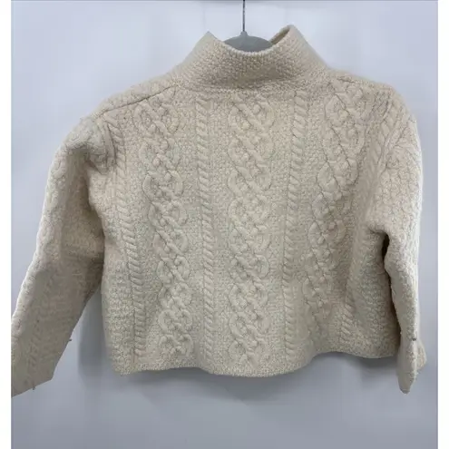 Paul James 100% Wool Cropped Jacket Cardigan Womens Sweater S Ivory Cable Knit *