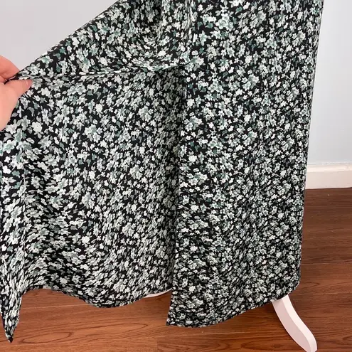 Vintage Blue  Maxi Skirt in Black Green All-Over Floral Side Slits Size Small