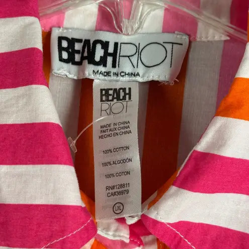 Beach Riot Alexa Button Down Shirt Long Sleeve Striped Cover Up Pink Orange L/XL