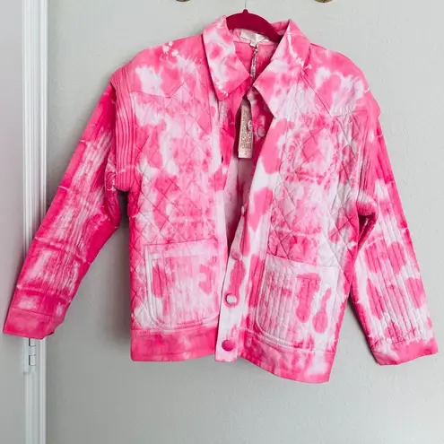 Love Shack Fancy  Women's Adelade Jacket Hibiscus Pink Hand Dye Size Medium