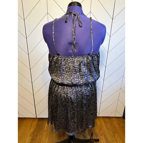 Cecico Womens Large Purple Beige Printed Silky Spaghetti Strap Button Mini Dress