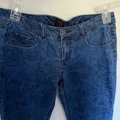 Bebe 2B  Hombre Floral Womens Skinny Jeans Size 30 Low Rise Denim Blue Stretch