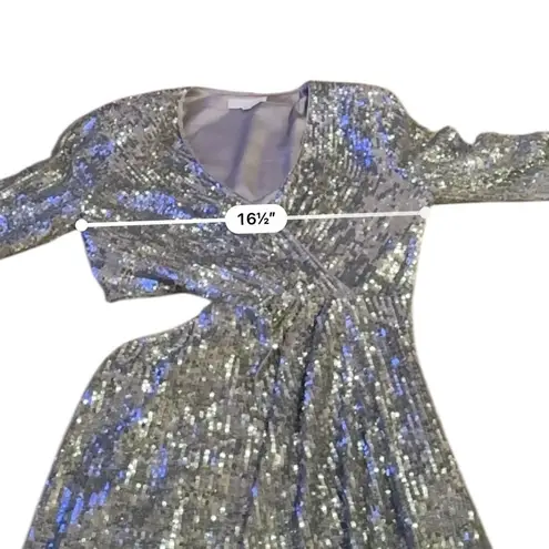 Jonathan Simkhai Conrad Sequin Mini Dress Size 8 Silver Long Sleeve Party Glam