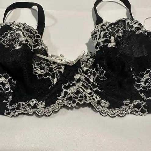 Gilligan O’Malley Black With White Floral Embroidery 34D Unlined Underwire Bra Size undefined