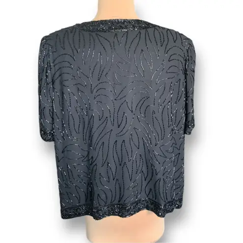 Vintage Black Beaded Evening Jacket Short Sleeve Crewneck XXL Formal Evening